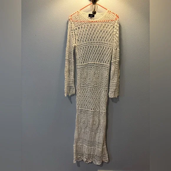 Vici Cream Long Sleeve Crochet Dress - Picture 1 of 5
